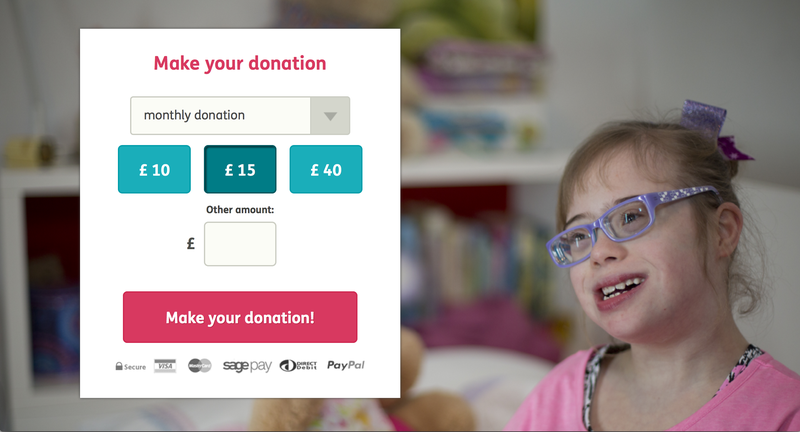 Mencap donation pages with donation amounts to choose from
