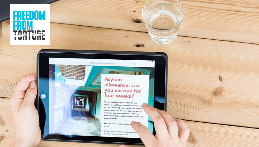 Image of a tablet showing the Freedom From Torture recipe quiz