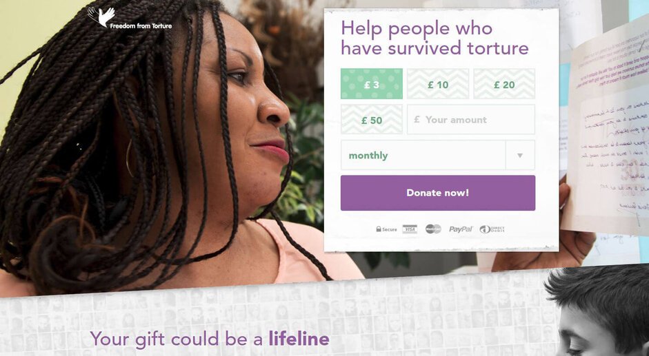Screengrab of a Freedom from Torture donation page