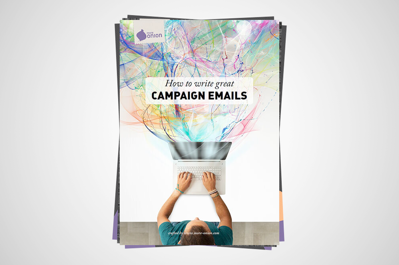 Report cover reads "How to write great campaign emails"